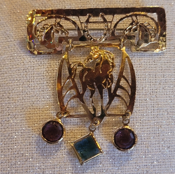 Vintage WILD BRYDE Gold Plated Crystal Pin Brooch - Picture 3 of 5